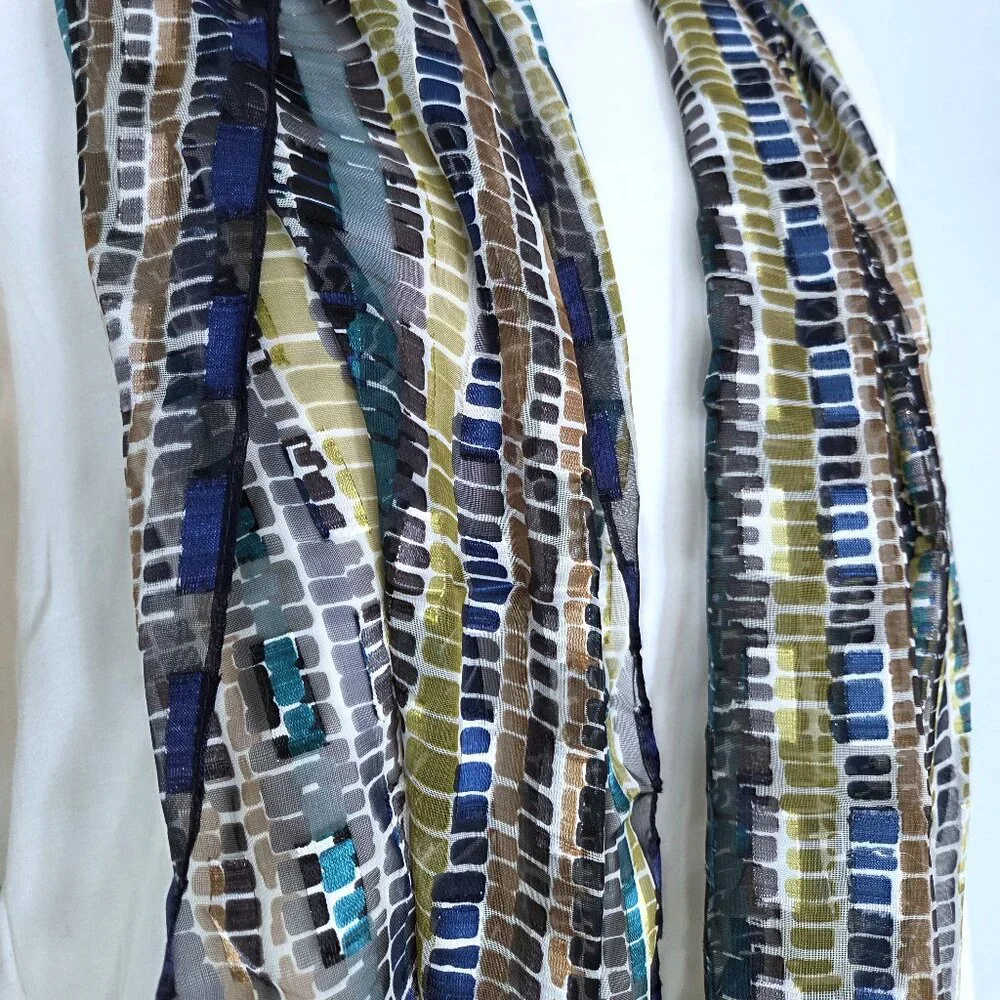 NWOT Chiffon Blue Green Gold Metallic Accent Scarf